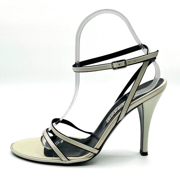 CASADEI LEATHER CREAM HEELS STRAPPY SANDALS ANKLE SHOES MADE IN ITALY WOMAN  9 - Picture 1 of 15
